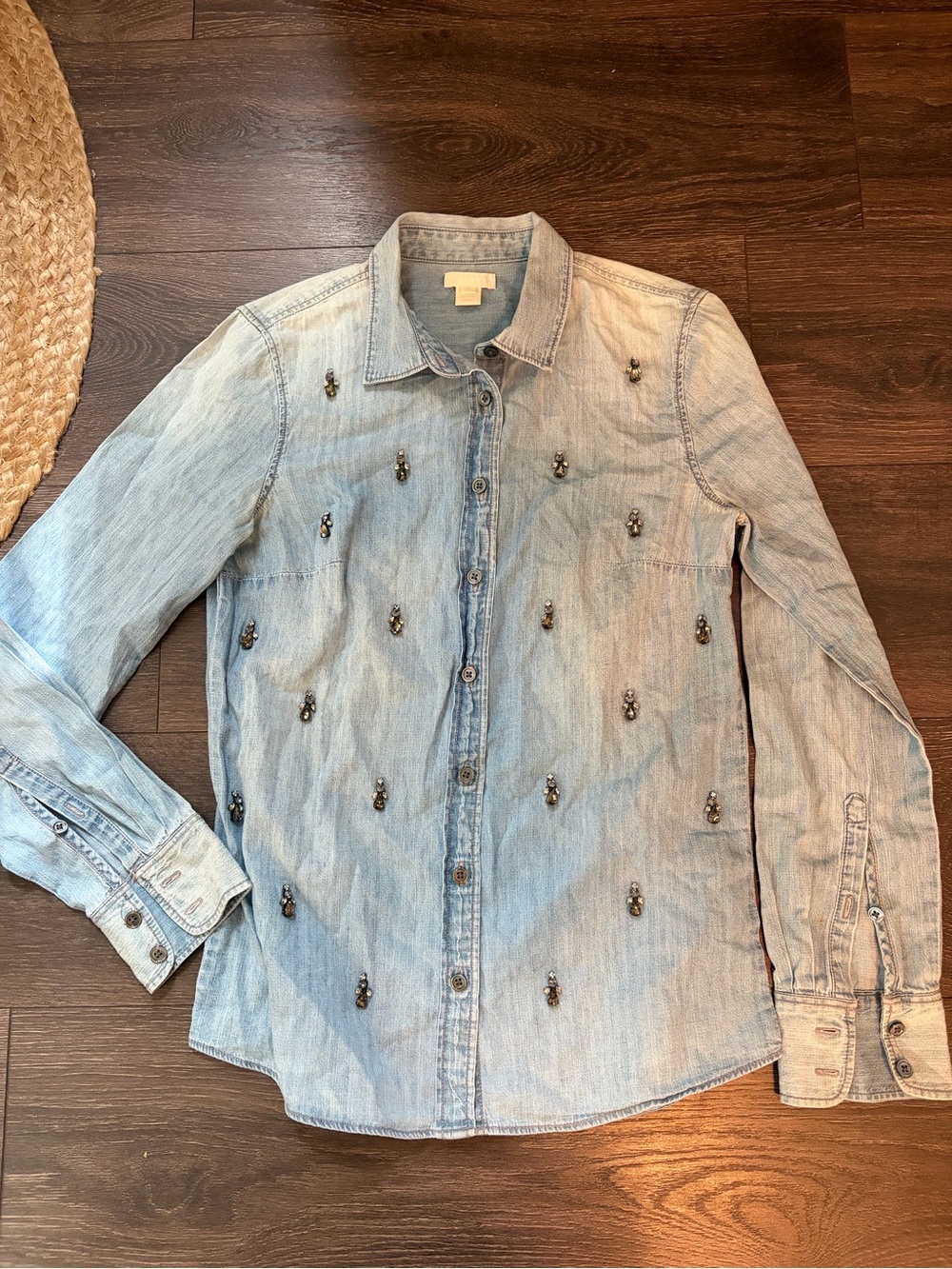 J. Crew Light Blue Embellished Denim Shirt Jacket
